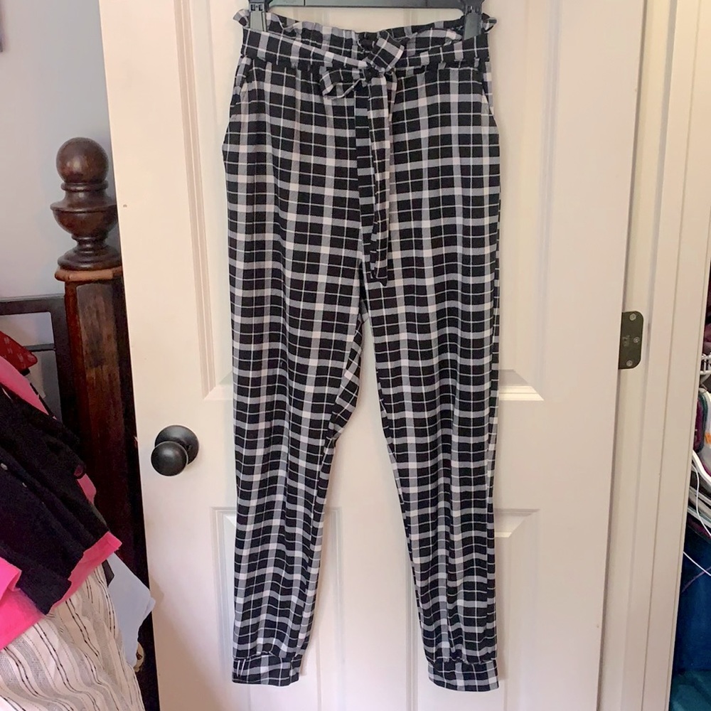 Black and White Plaid High Waisted Pants